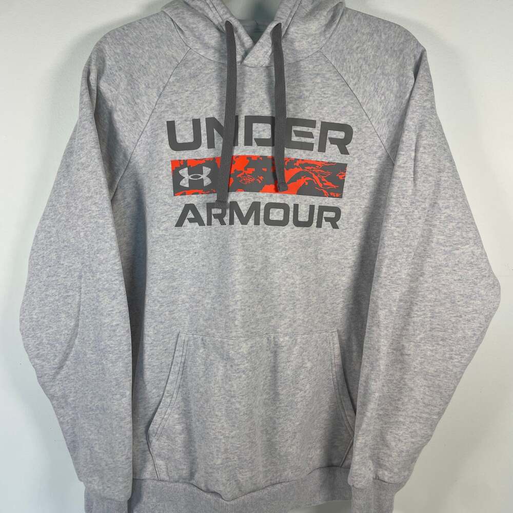 Under Armour Men's Rival Fleece Signature Hoodie - Gray/Orange Sz M